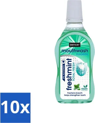 Zdjęcie produktu dla Sence - Fresh Freshmint - Płyn do płukania ust - Świeży i miętowy - 500 ml - Opakowanie wartościowe - 10 sztuk
