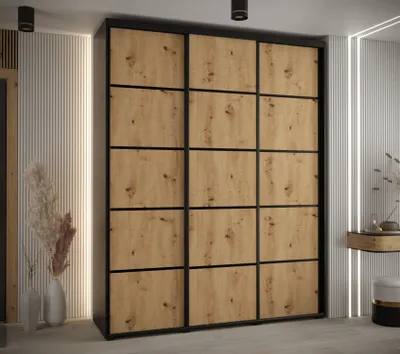 Obrázok produktu pre Šatníková skriňa YVONA 4 - 190/45 cm, čierna / dub artisan / čierna