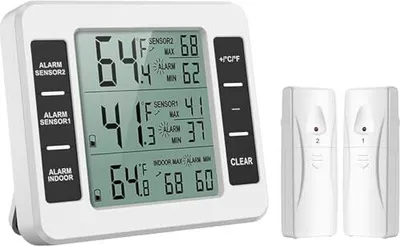 Produktbild von Kühlschrank -Thermometer, Gefrierschrankthermometer 2 Sensoren, akustische Alarm im Innenbereich, Min Max -Display, LCD -Display, Restaurants, Restaur