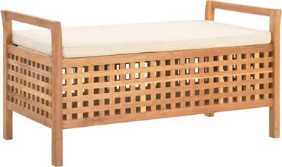 Productafbeelding van Bank met opbergruimte, gemaakt van walnoothout, afmetingen 93 x 49 x 49 cm