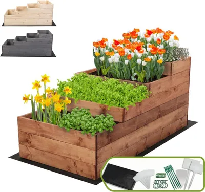 Produktbild von MODO24 Hochbeet Holz, Pflanzkasten, Massivholz, Kiefer, Kräuterbeet, Blumenkasten, Garten, Terrasse, 54x60x120 cm, Braun, ZP07