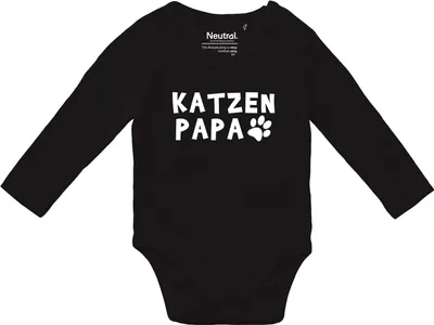 Produktbild von Huuraa Baby Body Katzenpapa Tapse 62 Black  Baumwolle Fairtrade Langarmbody Geschenkidee