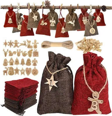 Image de QLS Calendrier de l'Avent 2024 Sachets en jute à remplir 24 pièces DIY 11071