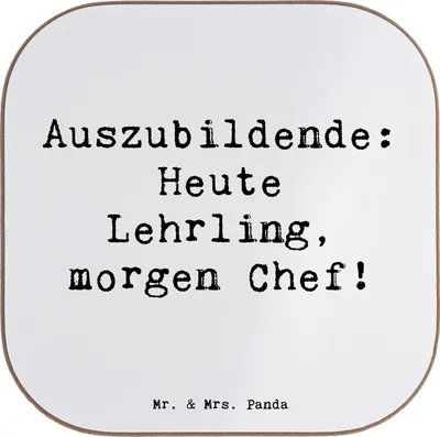 Produktbild von Mr. & Mrs. Panda unterleger Spruch Auszubildende Chef - Weiß - Geschenk, Untersetzer Glas, Berufe, für Gläser, gläseruntersetzer, Ausbildung, Lehrjahre, Berufskarriere