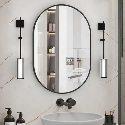 Produktbild von Ovaler Badezimmerspiegel mit Metallrahmen für modernes Interieur