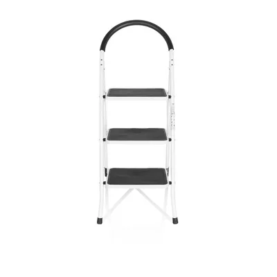 Obrázok produktu pre hjh OFFICE skladací rebrík 3 stupne SOLID W2 oceľový skladací rebrík, rebrík, rebrík pre domácnosť, nosnosť do 150 kg
