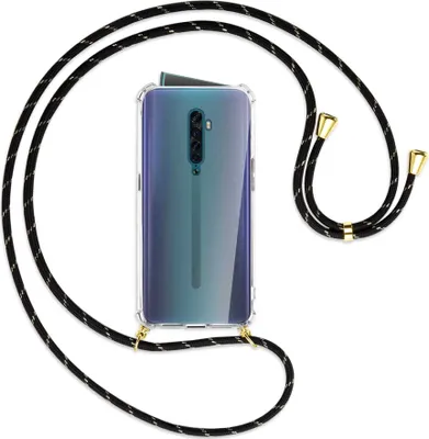 Produktbild von Handykette Backcover-Schutzhülle mit Band (Metall goldfarben) für Oppo Reno2 - schwarz/gold