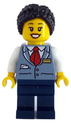 Zdjęcie produktu dla Minifigurka LEGO - Kierowca tramwaju, kobieta, kamizelka w kolorze piaskowym, nogawki w ciemnoniebieskim kolorze (cty1781)