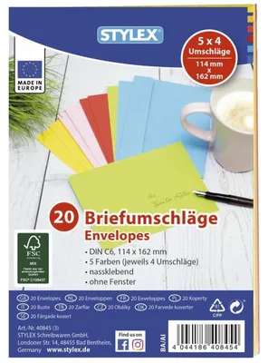 Produktbild von Stylex Briefumschlag farbig C6 - 1 Packung (20 Stk.)