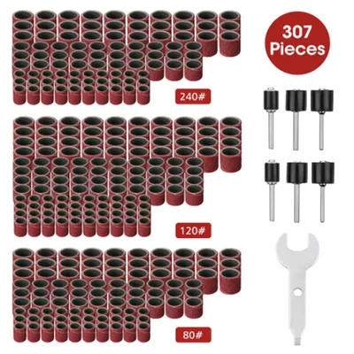Produktbild von 307 STÜCKE Schleifhülsen Schleifwalzen Set, 300 x Schleifband & 6x Schleifwalze, Bohrmaschine Schleifaufsatz für Holz, Metall, geeignet für Dremel