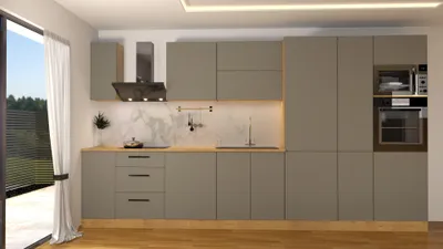 Produktbild von Küchenzeile – Küchenblock – Einbauküche – Komplettküche – Singleküche – Nexa – KÜ01 – 400 cm – Beige Matt Ohne Arbeitsplatte & Elektrogerä