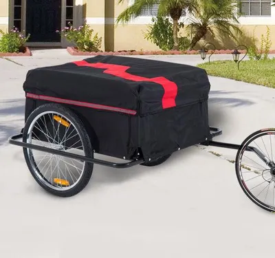 Zdjęcie produktu dla Przyczepka rowerowa do transportu – czerwona/czarna | Kolor: Czerwony, Czarny | Wymiary: 34,65 x 55,12 x 23,62 cm