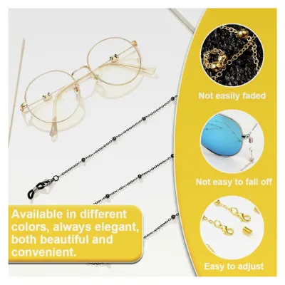 Produktbild von 4er-Pack Brillenketten, rutschfeste Brillenketten, Perlen-Lesebrillenschnur, Sonnenbrillenkette, Metallbrillenschnur mit Ringen