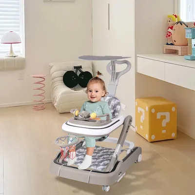 Produktbild von 4in1 Lauflernhilfe mit Basketballkorb,Babywalker Babywippe mit Musik & Licht,Faltbarer Lauflernwagen mit Schiebegriff für Baby ab 6 Monaten Braun