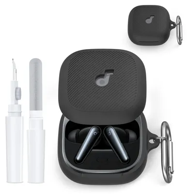 Image de Étui de protection en silicone souple pour écouteurs, avec mousqueton
