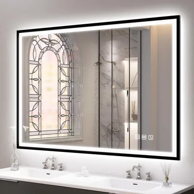 Obrázek produktu pro LED zrcadlo do koupelny s Bluetooth, rozměry 100x70 cm, barva černá, s funkcí proti zamlžování, stmívatelné, stupeň krytí IP44