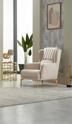 Produktbild von Moderne Sessel Wohnzimmer Polstersessel Einsitzer Stoff Beige Sitzer Möbel