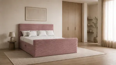 Zdjęcie produktu dla Łóżko kontynentalne TRENTO z funkcją przechowywania, tkanina Velo, Różowy 140x200 cm H3-Bonell