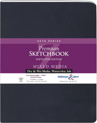 Productafbeelding van & Birn Zeta Series Softcover Sketchbook, 8" x 10", 270 GSM (extra zwaargewicht), wit papier, glad oppervlak
