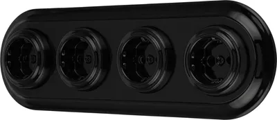 Produktbild von ADAKAT Steckdose Porzellan schwarz Unterputz Retro PR1 Serie PR1SET400B 4-fach, Vierfachrahmen 320x100mm, Einbautiefe 20mm, Aufbauhöhe 25mm, Vertikal & Horizontal Montage, Schraubanschluss, 250V 50Hz 16A, ALL-IN-ONE Set