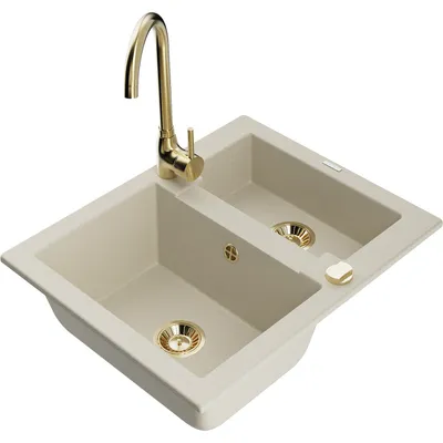 Obrázek produktu pro Mexen Carlos 1,5-miskový granitový dřez s kuchyňskou baterií Telma, Béžová - 6518-69-670200-50