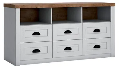 Produktbild von Buffet Léandre mit 6 Schubladen, Weiß und Holzoptik, 130.2cm