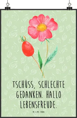 Produktbild von Mr. & Mrs. Panda Bild Blume Hagebutte DIN A2 - Blattgrün - Geschenk, drucke, Schlechte Gedanken, wanddeko, Garten, Lebensfreude, Kunstdruck, Wandbild, Plakat
