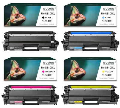 Immagine prodotto di Toner compatibili Evoke per Brother TN-821 TN821, confezione da 4 colori (CMYK): nero, ciano, magenta, giallo, per un rendimento di 51.000 pagine, compatibili con i modelli HL-L9430CDN L9470CDN e MFC-L9630CDN L9670CDN