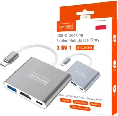 Zdjęcie produktu dla Przejściówka - koncentrator 3 w 1 USB-C 3.1 - HDMI 4K - MHL - Power Delivery 100 W - do Apple MacBook