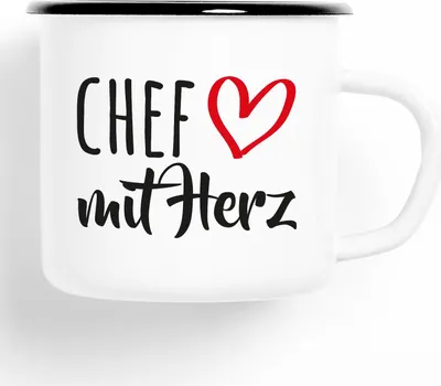 Produktbild von Huuraa Emaille Tasse Chef Geschenk Kaffeebecher Vintage 300ml Chef Präsent