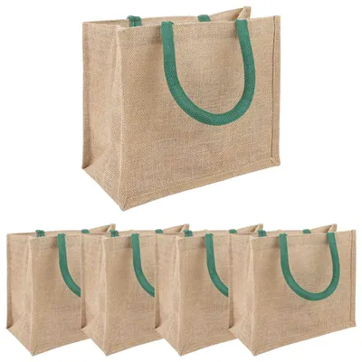 Immagine prodotto di Borse in iuta, 5 pezzi. Materiale naturale ed ecologico. Dimensioni: 26 x 22 x 14 cm