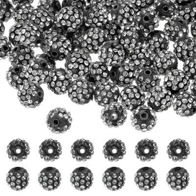 10 mm Strass-Tonkugeln, 105 Stück, Disco-Ball-Design, Weiß auf Schwarz