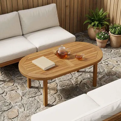 Produktbild von Tischplatte Oval Massives Teakholz Natur