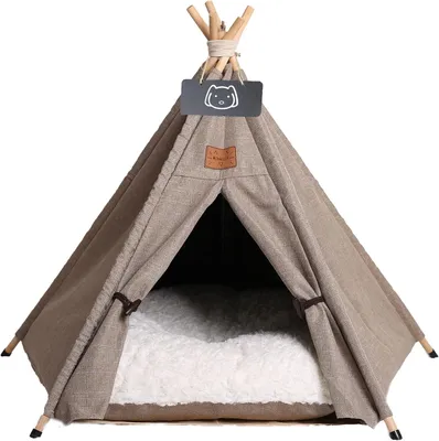 Imagen del producto de Tienda tipi para mascotas con cojín de felpa, de 50 x 50 cm, para gatos y perros