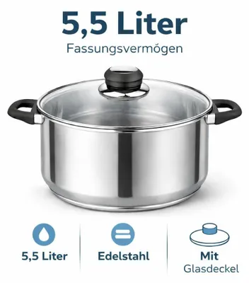 Produktbild von HI - Fleischtopf Sylt Kochtopf Topf aus Edelstahl 5,5 Liter