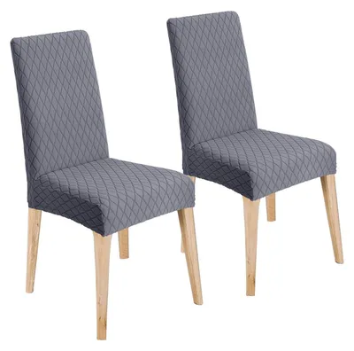 Image de Housses de chaise, lot de 2, housses universelles pour chaises de salle à manger, amovibles et lavables, couleur gris