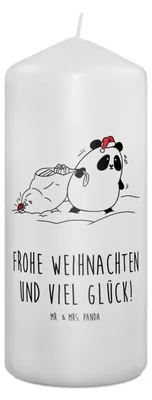 Produktbild von Mr. & Mrs. Panda Kerze Panda Weihnachten 19 x 8 cm - Weiß - Geschenk, Stumpenkerze, Erinnerungslicht, Erinnerungskerze, Wachskerze, Bedruckte