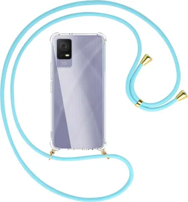 Produktbild von Handykette Backcover-Schutzhülle mit Band (Metall goldfarben) für TCL 405 (T506D, 6.6'') - himmelblau