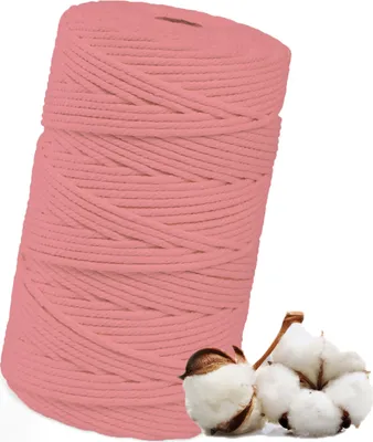 Produktbild von Makramee Garn 3mm x 100m, Baumwollgarn für DIY Handwerk | Baumwollschnur für Stricken | Baumwollseil für Wandbehänge und Pflanzen Aufhänger (Flamingo Pink - 3MM x 100m)