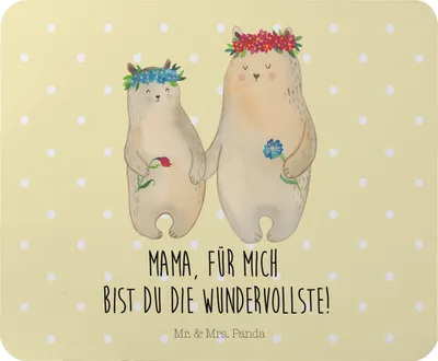 Produktbild von Mr. & Mrs. Panda pc mauspad Bären mit Blumenkranz - Gelb Pastell - Geschenk, laptop, Mouse Pad, Lieblingsmensch, Mama, Family, Muttertag, Familie, gummi, Mousepad