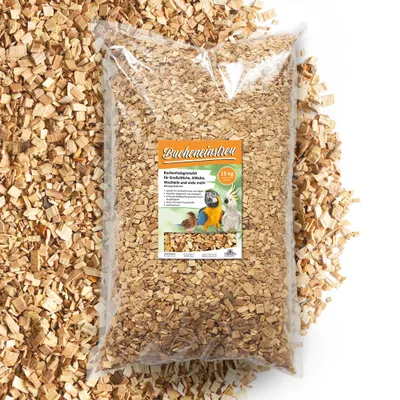 Produktbild von Bucheneinstreu 15 Kg Körnung 10-25 mm - Vogelsand Alternative - Buchenholzgranulat für Großsittiche, Sittiche, Wachteln u.a. Vögel