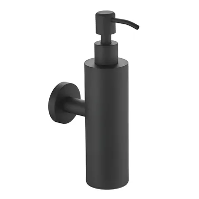 Obrázok produktu pre TOJ dávkovač mydla na stenu, 200 ml – nerezový dávkovač mydla, matná čierna farba – doplniteľný dávkovač mydla na stenu, vhodný do kúpeľne, toalety a kuchyne – vrátane montážnej sady
