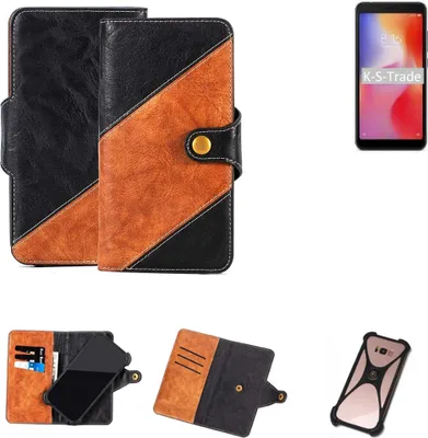 Produktbild von K-S-Trade Handyhülle Schutzhülle Bookstyle Case Wallet-Case kompatibel mit Xiaomi Redmi 6a Handy Cover Bumper Klapphülle schwarz hellbraun 1x