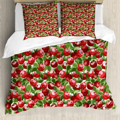 Produktbild von ABAKUHAUS Apfel Bettbezug, Bio-Garten-Ernte, Milbensicher Allergiker geeignet mit Kissenbezügen, 155 cm x 220 cm - 80 x 80 cm, Rot, Grün, Weiß