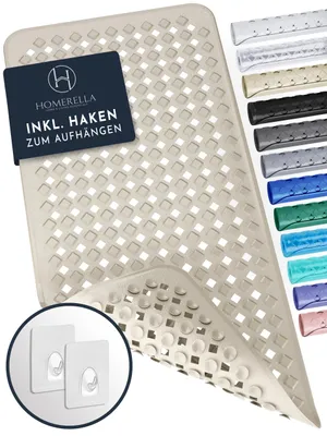 Produktbild von Homerella Badewannenmatte rutschfest Hautsensitiv 88x39cm mit AUFHÄNGUNG | Antirutschmatte Badewanne BPA frei | Duschmatte maschinenwaschbar Badematte