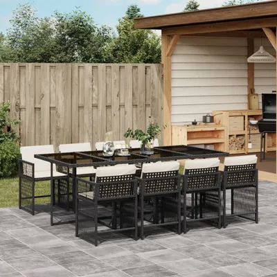 Produktbild von Design New Gartenmöbel Set Balkonmöbel-Set 9-tlg. Garten-Essgruppe mit Kissen Schwarz Poly Rattan - Gartenmöbelgarnituren Möbel2025 CHY8281019 4parcel