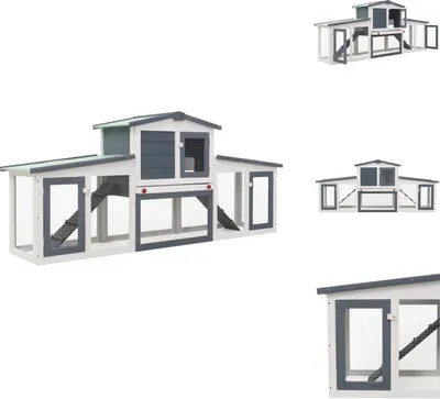 Image de vidaXL Grand clapier à lapins gris et blanc 204x45x85 cm Bois - Habitats & Enclos pour petits animaux