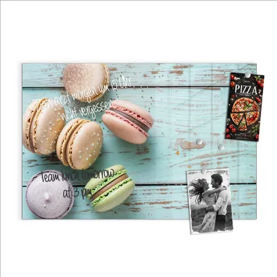 Produktbild von Magnettafel 90x60cm Pinnwand Whiteboard beschreibbar - Macarons auf Holz
