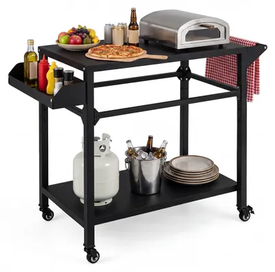 Produktbild von COSTWAY Grillwagen Outdoor, Grilltisch auf Rollen, Pizzatisch mit 2 Ablagen, Griff & Gewürzregal, Servierwagen Beistelltisch wetterfest, 100x45x80cm