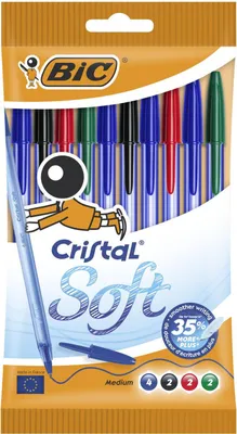Produktbild von BIC Cristal Soft, Stick-Kugelschreiber, Schwarz, Blau, Grün, Rot, 10 Stück(e), Medium